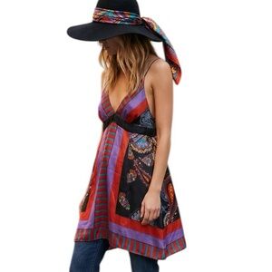 Vintage Y2k Black Red Purple Silk striped paisley Oversized Tank Top Boho Glam